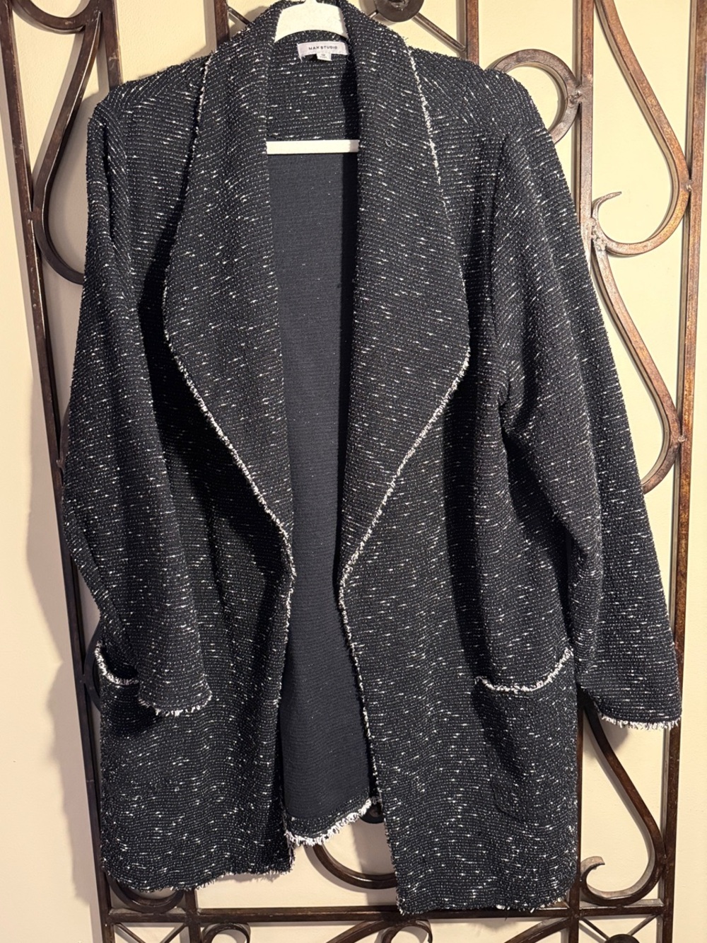 Max Studio Black Flecked Open Cardigan Blazer